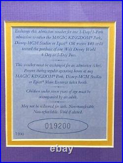 Walt Disney World 25th Anniversary Commemorative Ticket 1971-1996 In Metal Frame