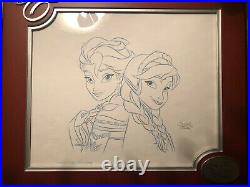 Walt Disney World Frozen Elsa and Anna Animator Sketch signed in frame