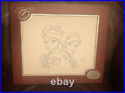 Walt Disney World Frozen Elsa and Anna Animator Sketch signed in frame