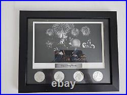 Walt Disney World Lithograph with Set of 4 Coins Glass Framed 11×9