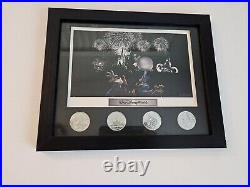 Walt Disney World Lithograph with Set of 4 Coins Glass Framed 11×9