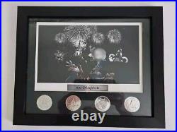 Walt Disney World Lithograph with Set of 4 Coins Glass Framed 11×9