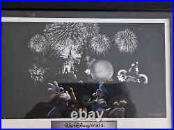 Walt Disney World Lithograph with Set of 4 Coins Glass Framed 11×9