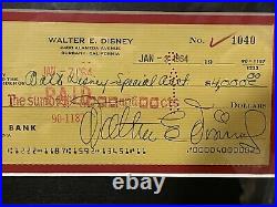 Walt Disney autographed signed personal check Phil Sears COA Framed Disneyland