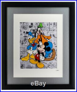 Walt Disney's Mickey Donald Duck Goofy Painted 16x19 Framed Animation Serigraph