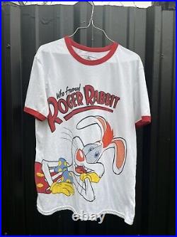 Who Framed ROGER RABBIT T-shirt Tee Disney Walt Movie Sz Medium Ringer Red White
