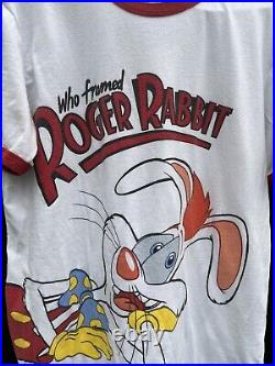 Who Framed ROGER RABBIT T-shirt Tee Disney Walt Movie Sz Medium Ringer Red White